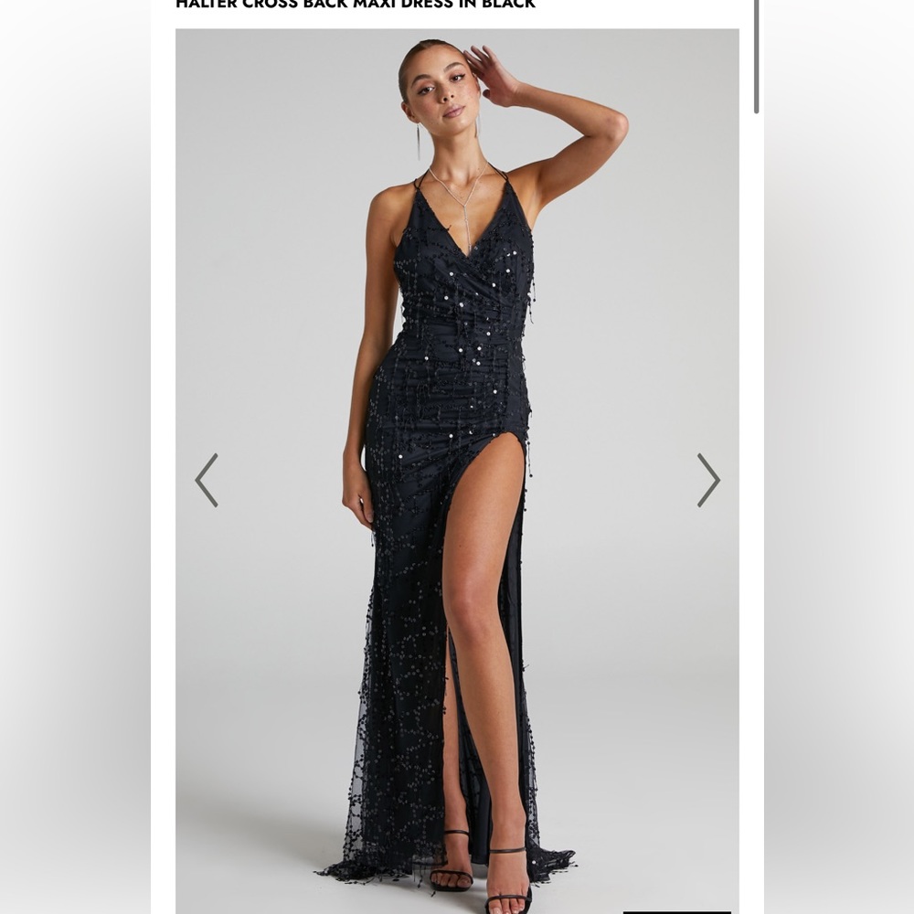 Showpo Black Sequin Halter Formal Dress